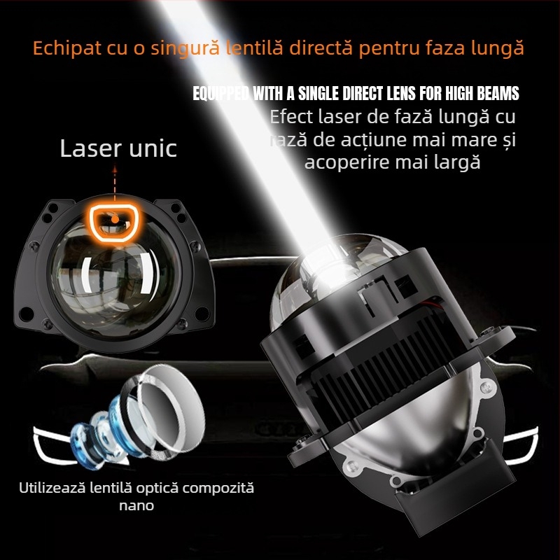 HAIZG far LED auto H5 cu lentilă bi-focală scurtă, 70W putere înaltă, lentilă laser