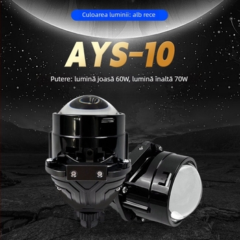Lentilă LED auto bi-optică cu două faruri, 60W, 12V, 10000 lm, 30000 h, carcasă din aluminiu