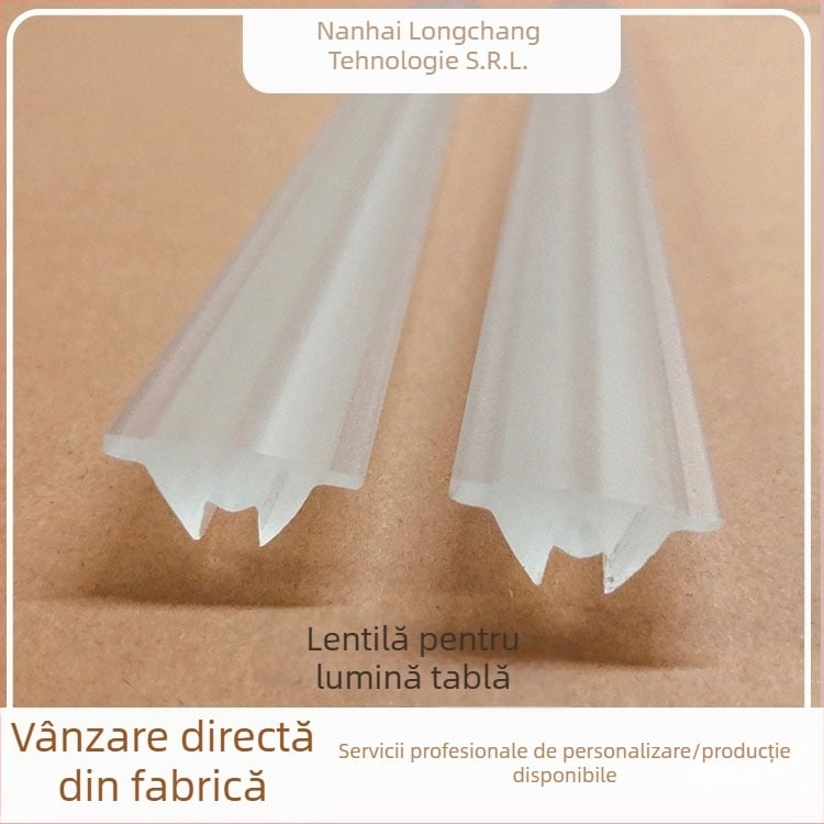 Lentilă optică din acrilic pentru iluminarea tablei de clasă, polarizată, transparență 90%, dimensiuni 22.4×10.4 mm, unghi de fascicul 90°, model 21022501