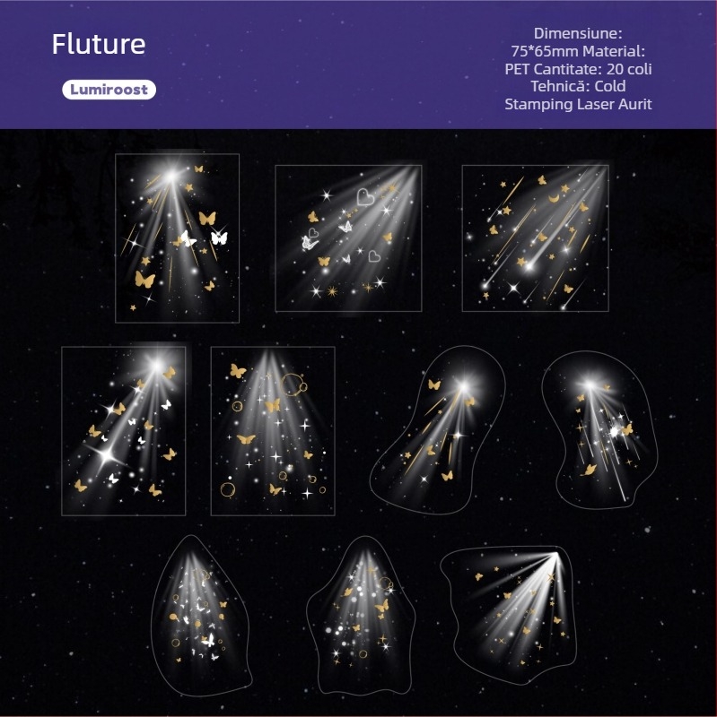 Pachet de etichete PET pentru planner – Material DIY pentru jurnal, 20 foi, 6 stiluri, 14 g