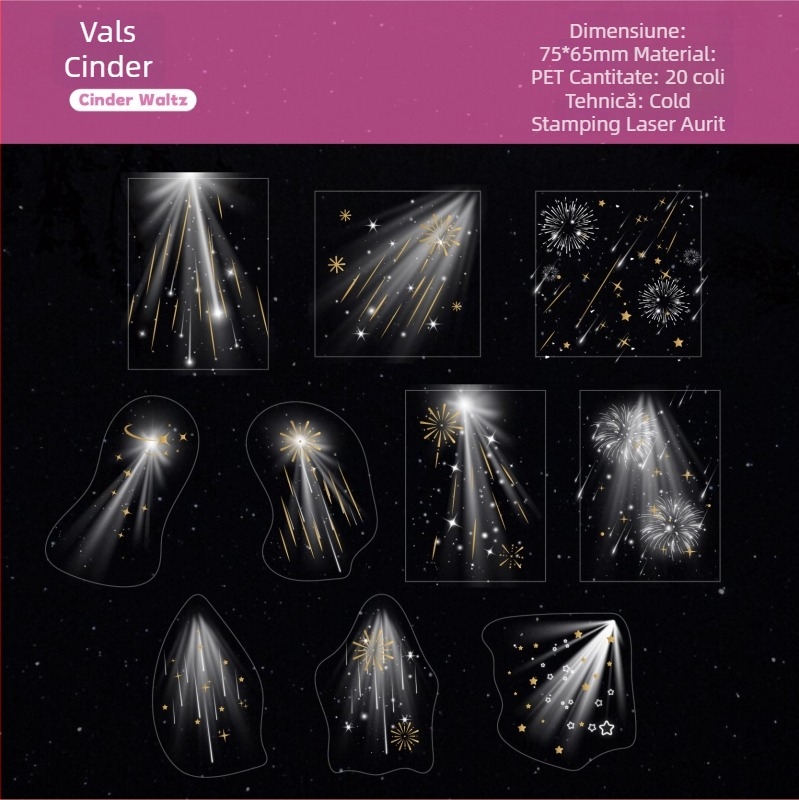 Pachet de etichete PET pentru planner – Material DIY pentru jurnal, 20 foi, 6 stiluri, 14 g