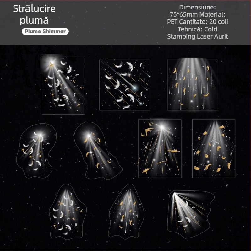 Pachet de etichete PET pentru planner – Material DIY pentru jurnal, 20 foi, 6 stiluri, 14 g