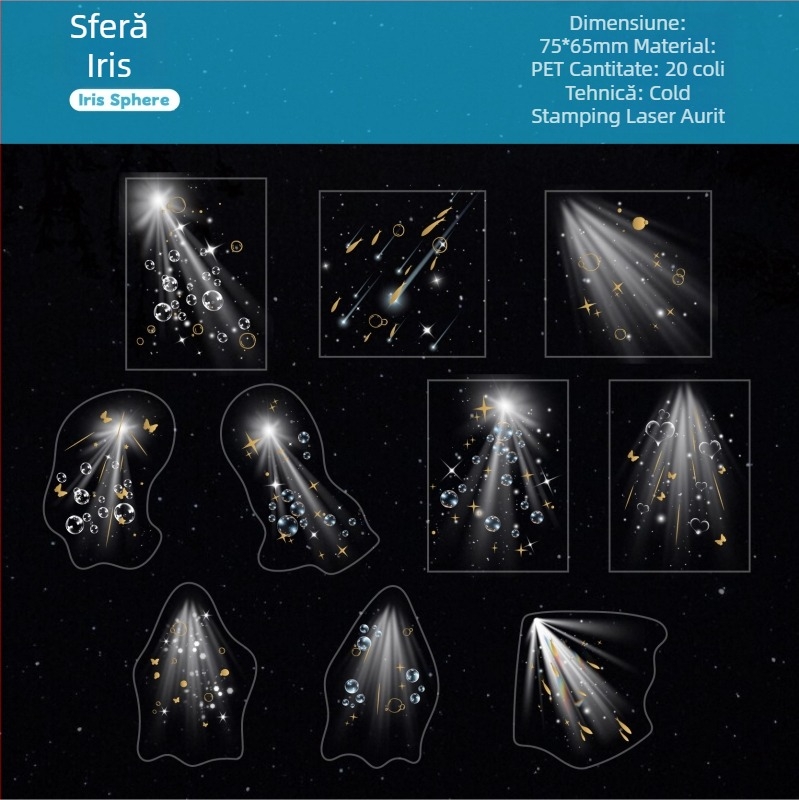 Pachet de etichete PET pentru planner – Material DIY pentru jurnal, 20 foi, 6 stiluri, 14 g