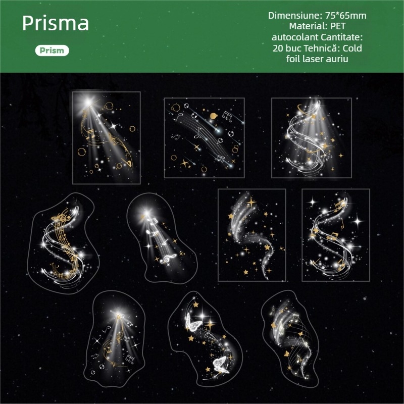 Pachet de etichete PET pentru planner – Material DIY pentru jurnal, 20 foi, 6 stiluri, 14 g