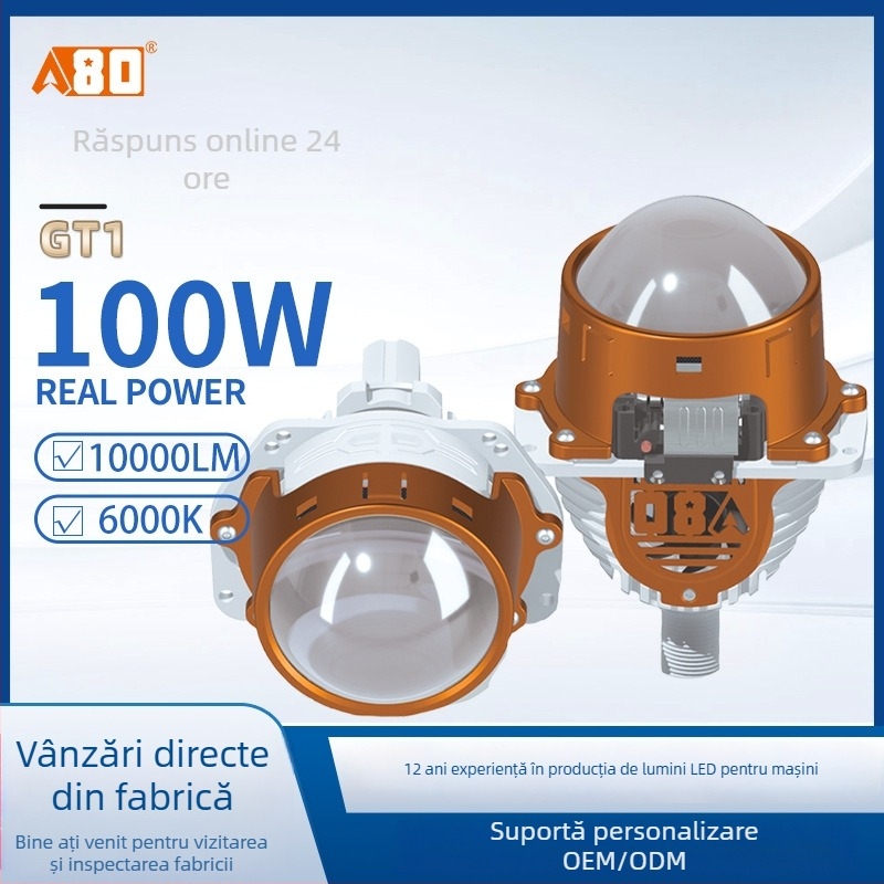 Far LED pentru mașină cu lentilă dublă, 100W, 12V, 10000lm