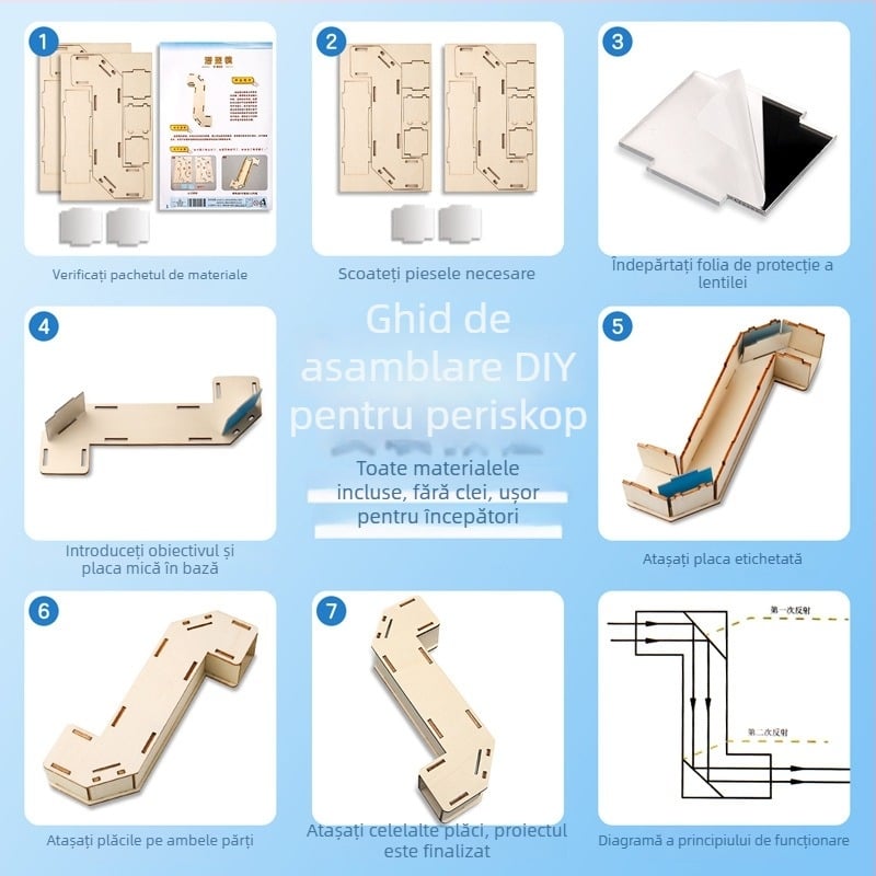 Set DIY pentru Periscop — lemn, proiect științific pentru copii 7–14 ani, dezvoltă abilități practice