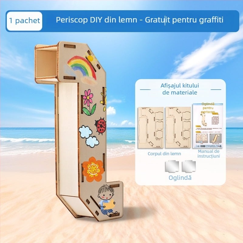 Set DIY pentru Periscop — lemn, proiect științific pentru copii 7–14 ani, dezvoltă abilități practice