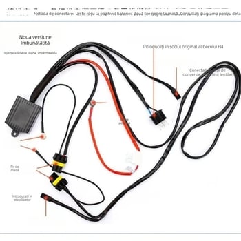 Lentilă H4 Bi-Xenon HID, cablu impermeabil pentru faruri, 12V reglabil