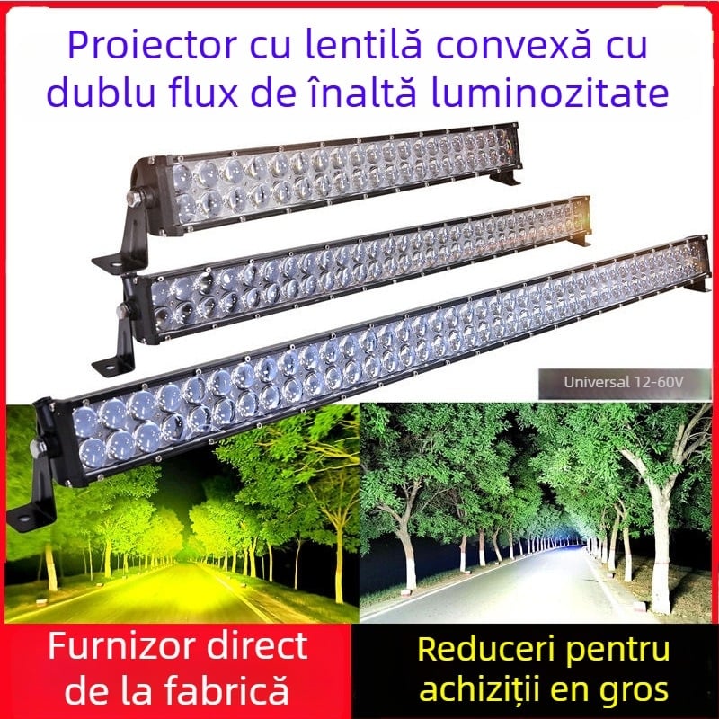 Proiector LED cu lentile în două rânduri pentru autoturisme și vehicule off-road, 120W, 12-60V, impermeabil