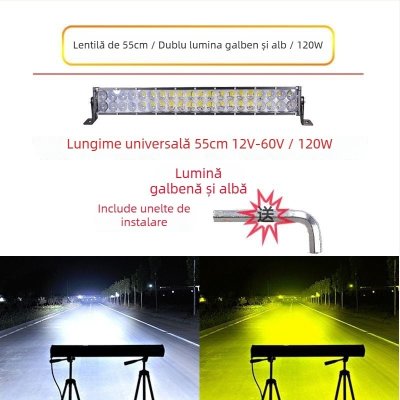 Proiector LED cu lentile în două rânduri pentru autoturisme și vehicule off-road, 120W, 12-60V, impermeabil