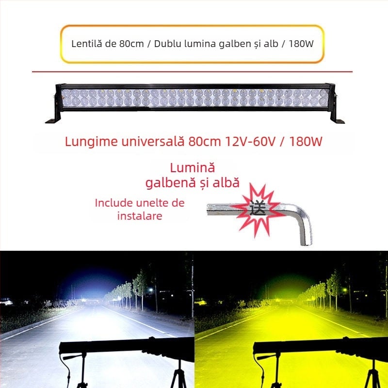 Proiector LED cu lentile în două rânduri pentru autoturisme și vehicule off-road, 120W, 12-60V, impermeabil