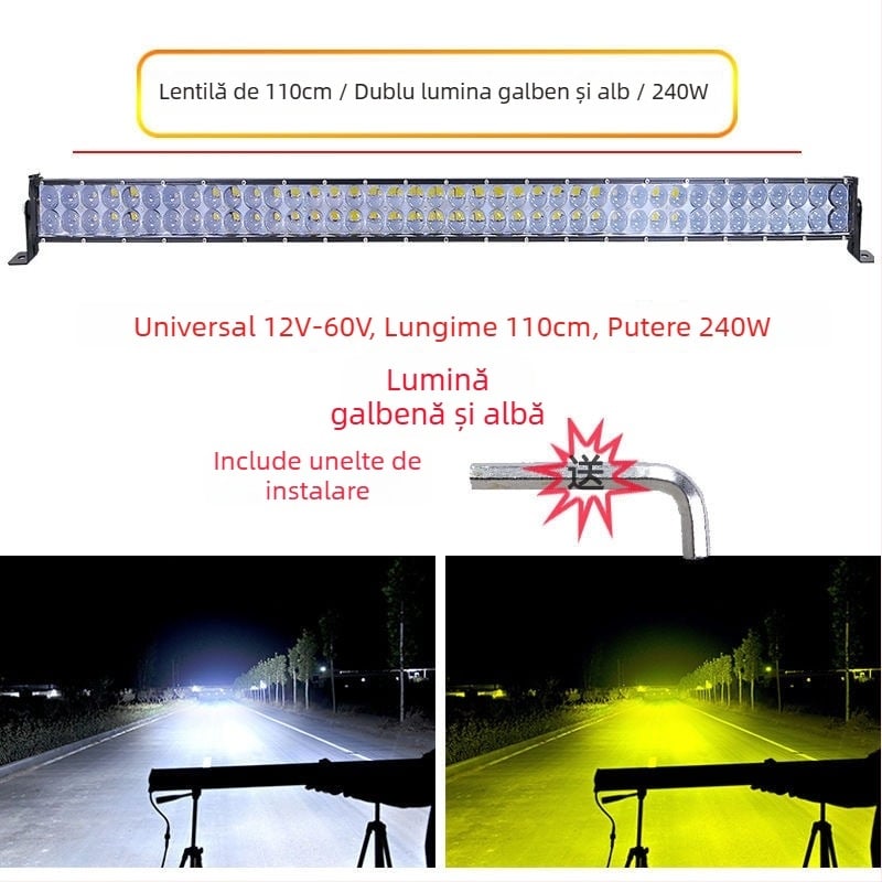 Proiector LED cu lentile în două rânduri pentru autoturisme și vehicule off-road, 120W, 12-60V, impermeabil