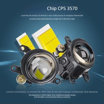 Faro de ceață auto cu iluminare duală și lentilă transparentă – LED, 12V, 5500LM, IP68, aliaj de aluminiu