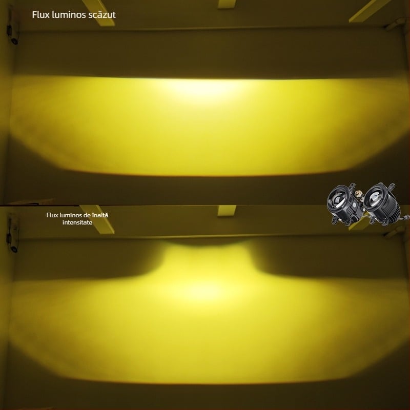 Faro de ceață auto cu iluminare duală și lentilă transparentă – LED, 12V, 5500LM, IP68, aliaj de aluminiu