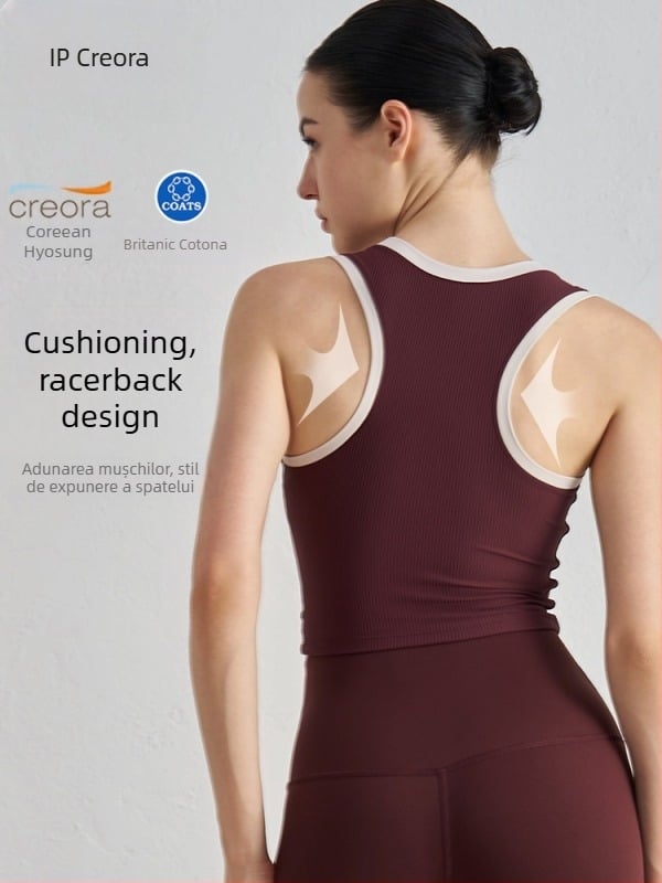 Top de yoga cu pernițe pentru sâni - respirabil, cupe fixe, amortizare, croială slim