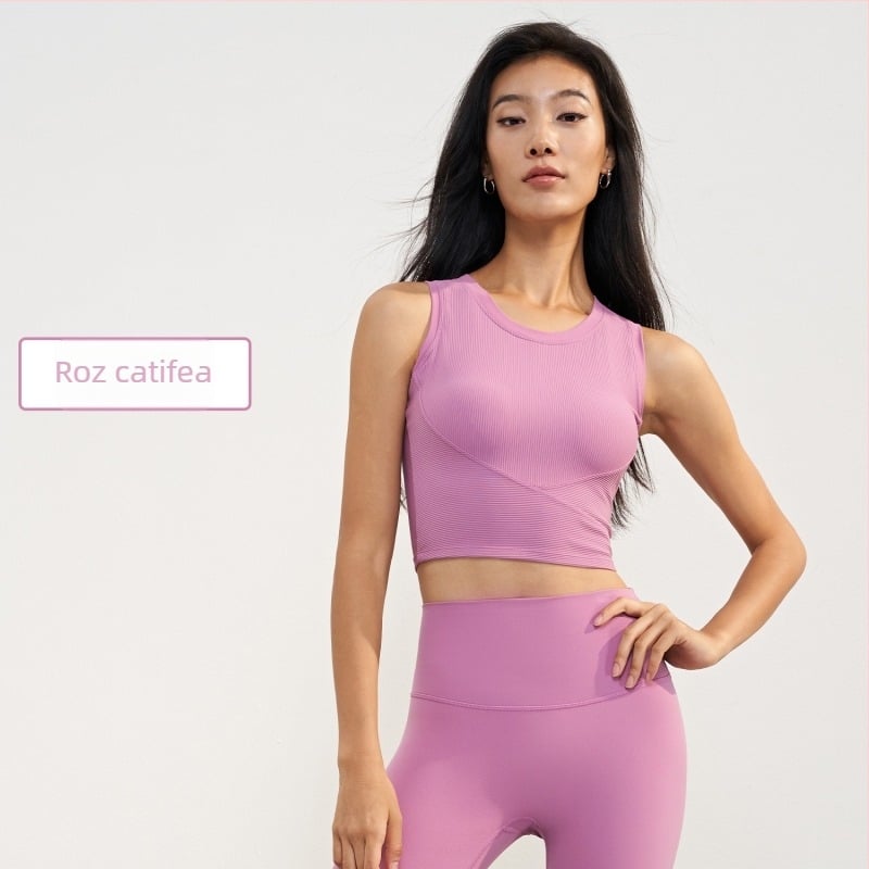 Top de yoga cu pernițe pentru sâni - respirabil, cupe fixe, amortizare, croială slim