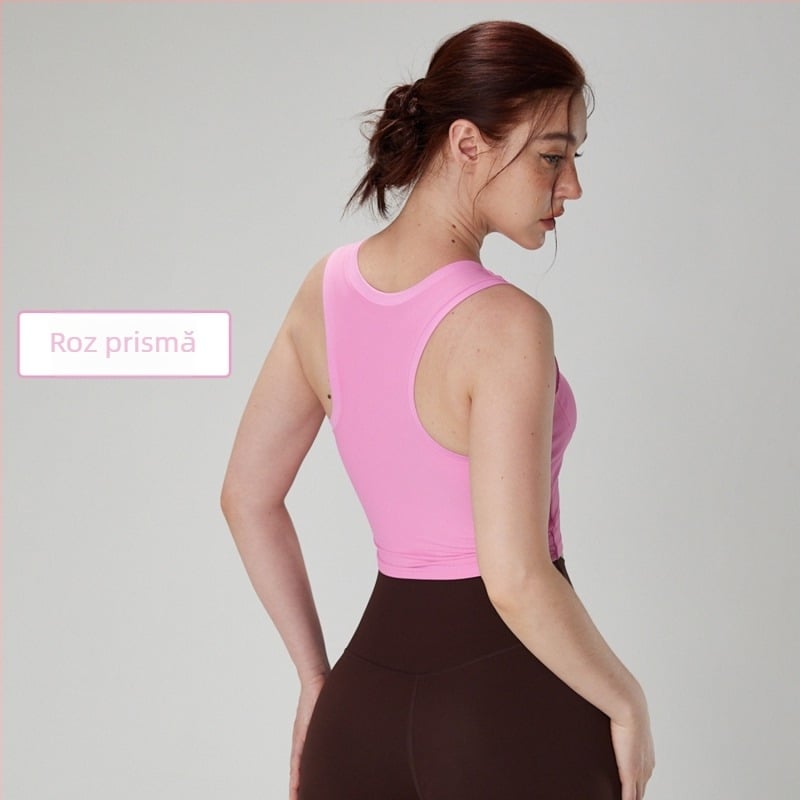 Top de yoga cu pernițe pentru sâni - respirabil, cupe fixe, amortizare, croială slim