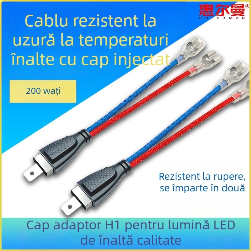 Cablu adaptor H1 pentru bec, pentru lentile LED/Xenon, cablu rezistent la temperaturi înalte, conector 1 la 2