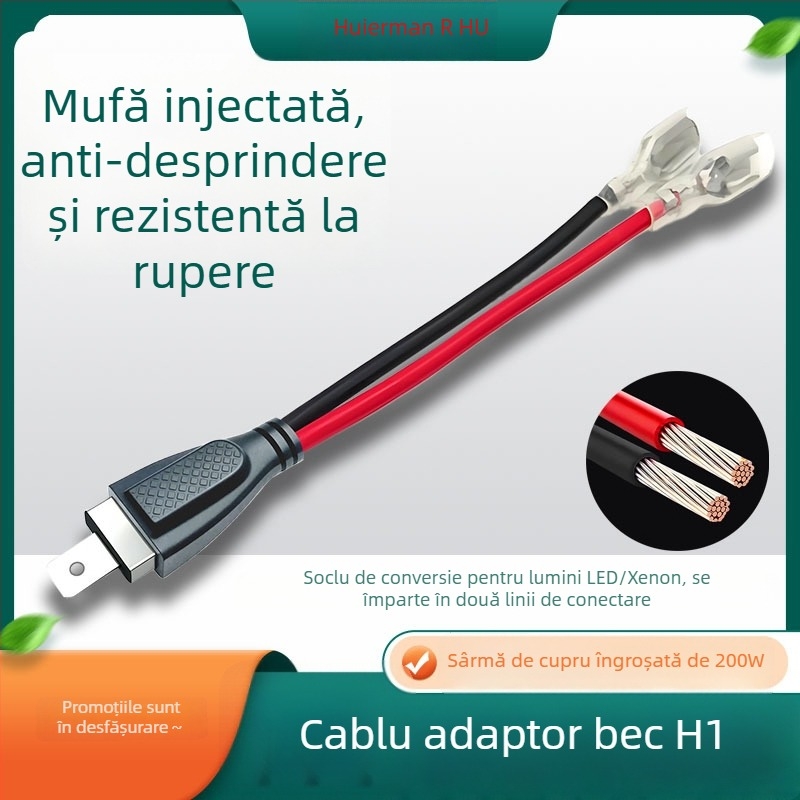 Cablu adaptor H1 pentru bec, pentru lentile LED/Xenon, cablu rezistent la temperaturi înalte, conector 1 la 2