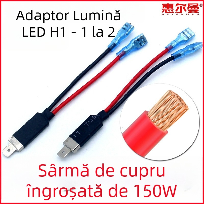 Cablu adaptor H1 pentru bec, pentru lentile LED/Xenon, cablu rezistent la temperaturi înalte, conector 1 la 2