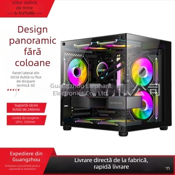 Carcasă PC Mini Prism fără stâlpi — Compatibil MicroATX, Răcire cu apă, Panou lateral transparent