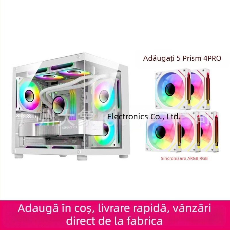 Carcasă PC Mini Prism fără stâlpi — Compatibil MicroATX, Răcire cu apă, Panou lateral transparent