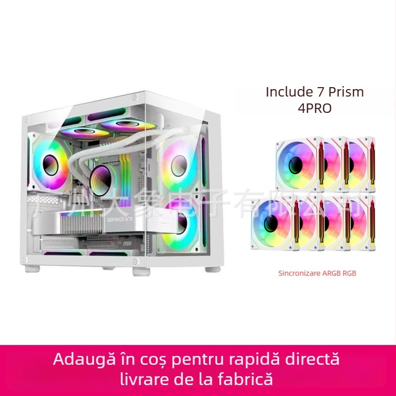 Carcasă PC Mini Prism fără stâlpi — Compatibil MicroATX, Răcire cu apă, Panou lateral transparent