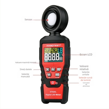 HABOTEST HT620L Instrument digital de iluminare, fotometru de înaltă precizie, alimentat cu 3×1.5V baterii AAA