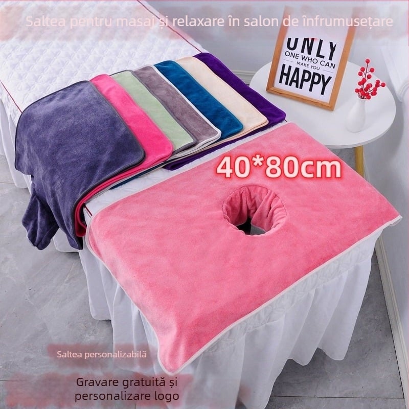 Prosop spa din microfibră cu orificiu pentru față și cap, personalizabil cu logo, 70 g, absorbție 0-5 s