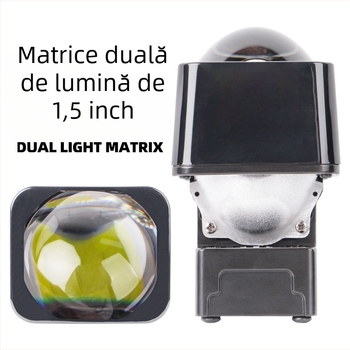 Faro LED matrice pentru autoturisme și motociclete, integrare distanță-aproape, IP67, 55W, 12V, 5000 lm, lentilă bifocală