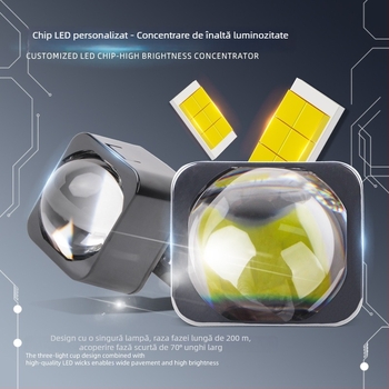 Faro LED matrice pentru autoturisme și motociclete, integrare distanță-aproape, IP67, 55W, 12V, 5000 lm, lentilă bifocală