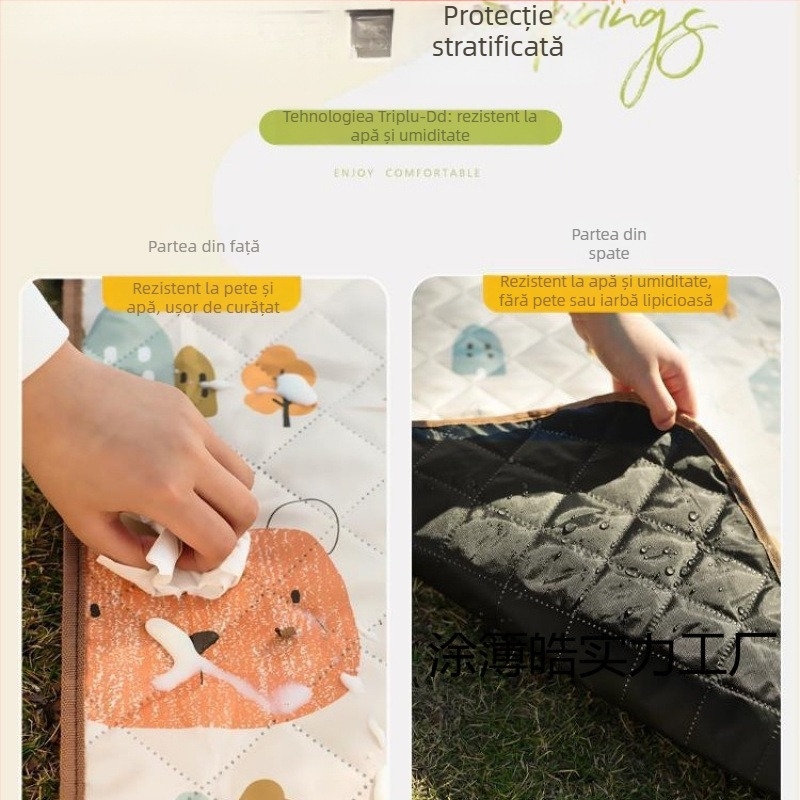Covoraș de picnic cu suprafață din flanelă, impermeabil pentru camping, ușor de transportat pentru grup