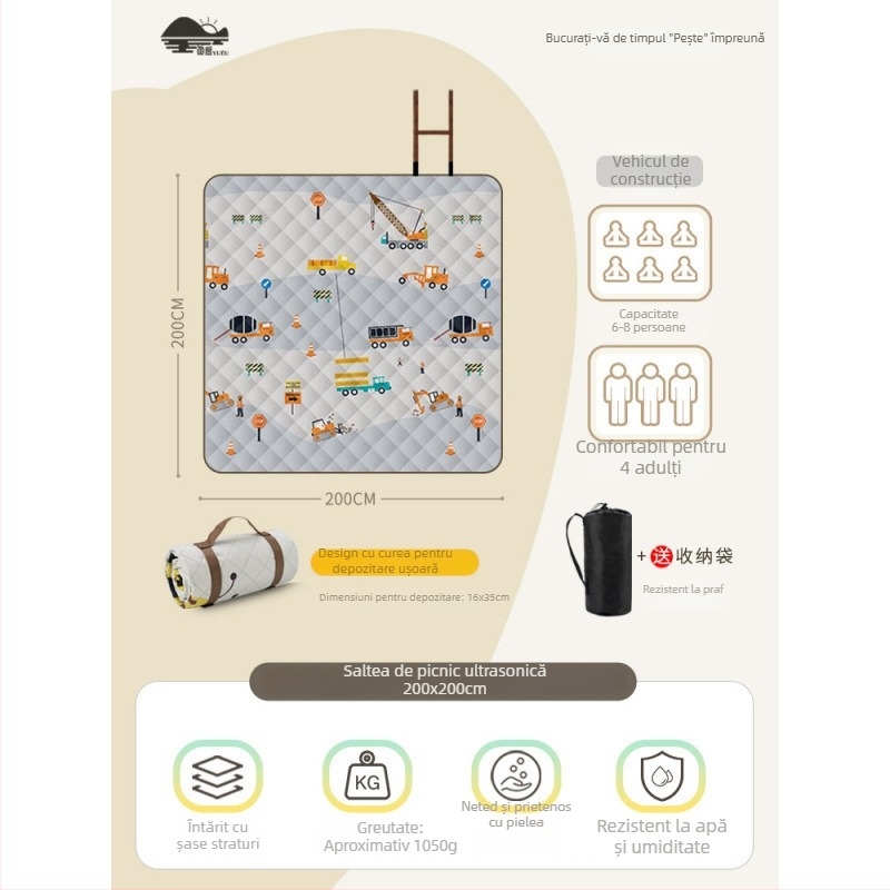 Covoraș de picnic cu suprafață din flanelă, impermeabil pentru camping, ușor de transportat pentru grup