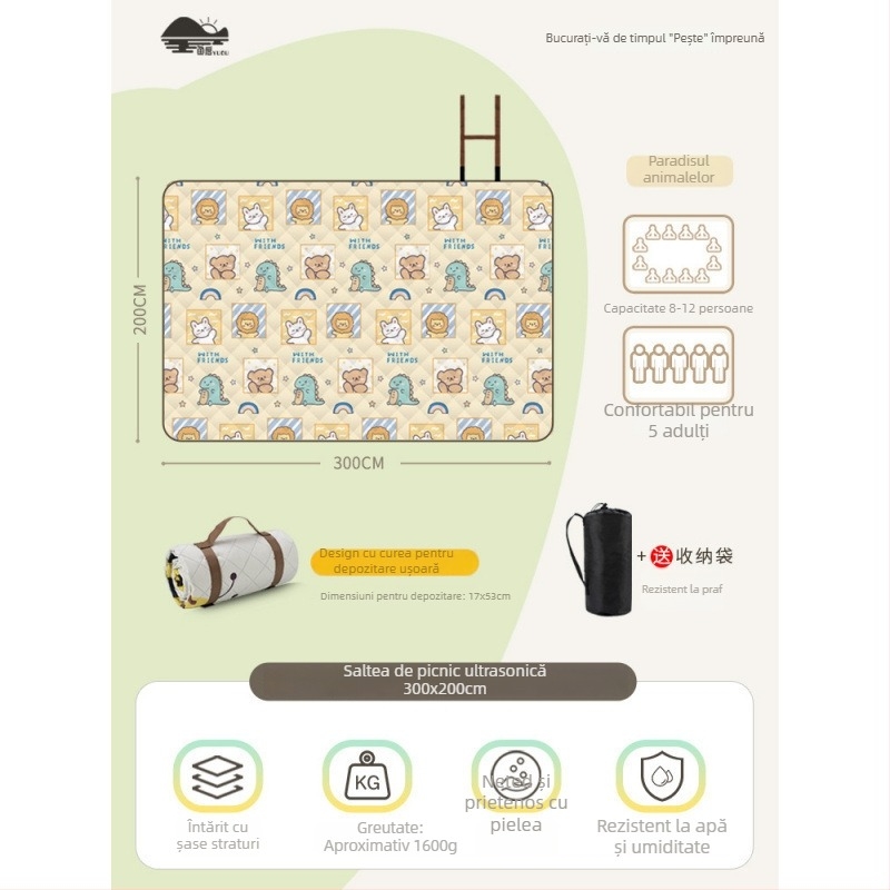 Covoraș de picnic cu suprafață din flanelă, impermeabil pentru camping, ușor de transportat pentru grup