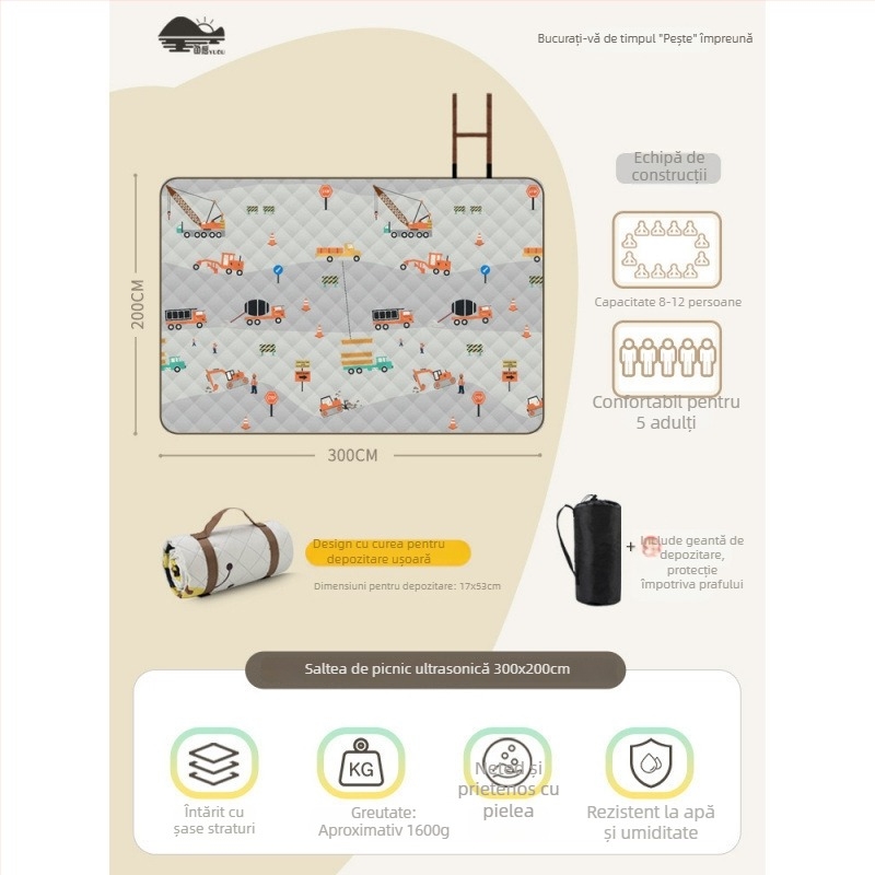 Covoraș de picnic cu suprafață din flanelă, impermeabil pentru camping, ușor de transportat pentru grup