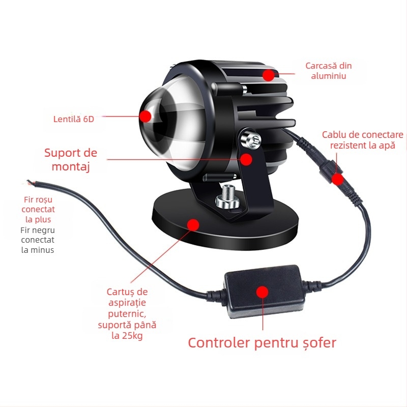 Proiector LED pentru mașină, fascicul de înaltă intensitate, lentilă ultra-luminosa, sursă LED 1W, 12–24V, universal pentru camioane