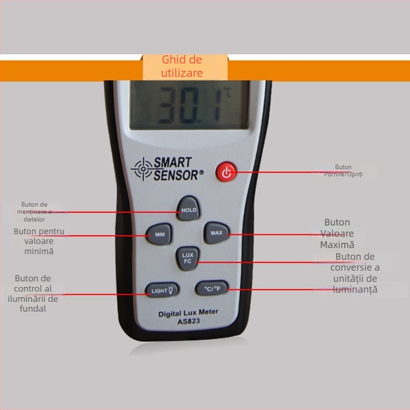 Xima AS823 Iluminometru Portabil — Luxmetru Digital de Înaltă Precizie, Alimentat cu Baterie 9V