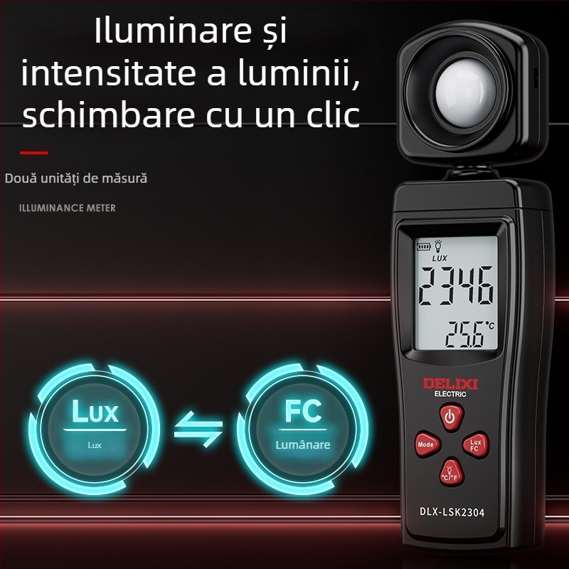Delixi luxmetru digital portabil cu rază automată, afișaj digital, alimentare cu baterii