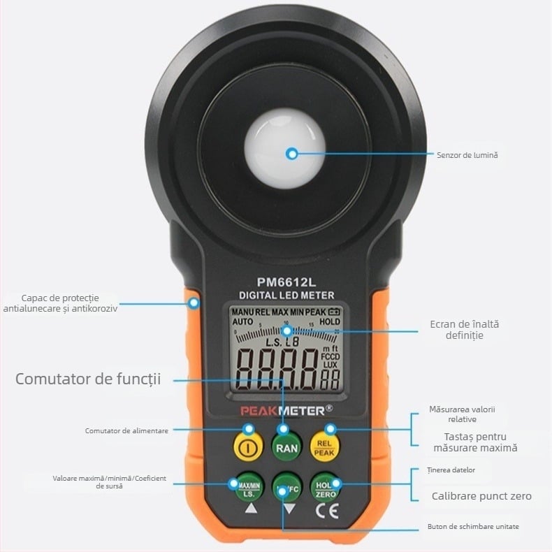 Luxmetru digital portabil, precizie înaltă, afișaj digital, pentru investigații și supraveghere în incendii
