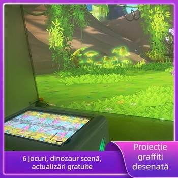 Proiecție interactivă de pictură pe perete și podea pentru muzeul copiilor de știință și tehnologie – proiecție holografică pentru mai mulți utilizatori, rezoluție 1024x768, luminozitate 3300 lm, obiectiv 0.8, putere 350W, tensiune 220V