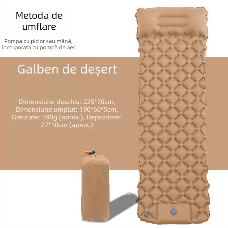 Saltea gonflabilă de camping, pliabilă, impermeabilă, design tip cuib ou, pentru o persoană