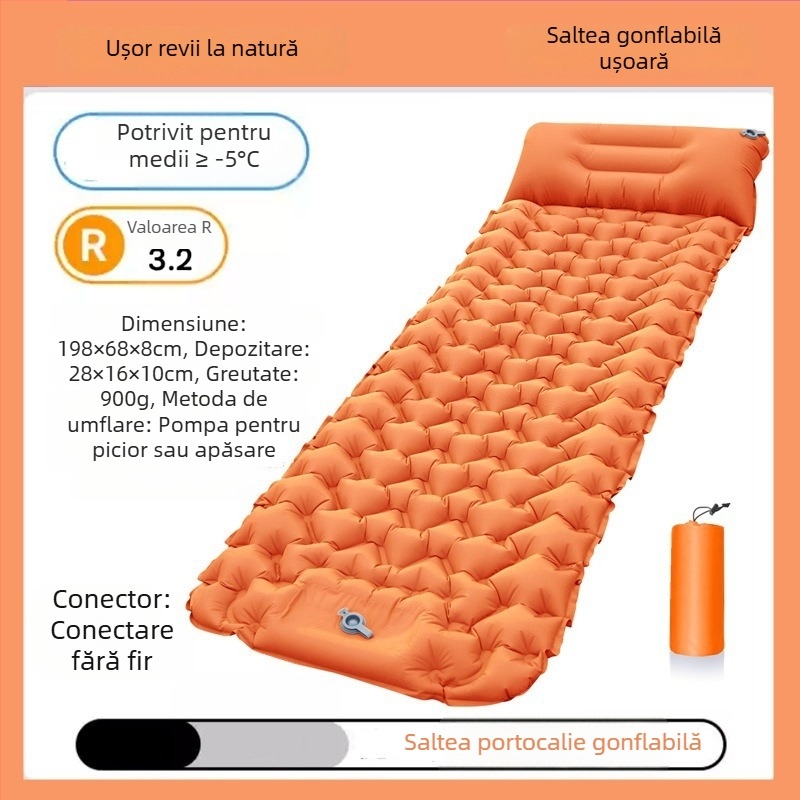Saltea gonflabilă de camping, pliabilă, impermeabilă, design tip cuib ou, pentru o persoană
