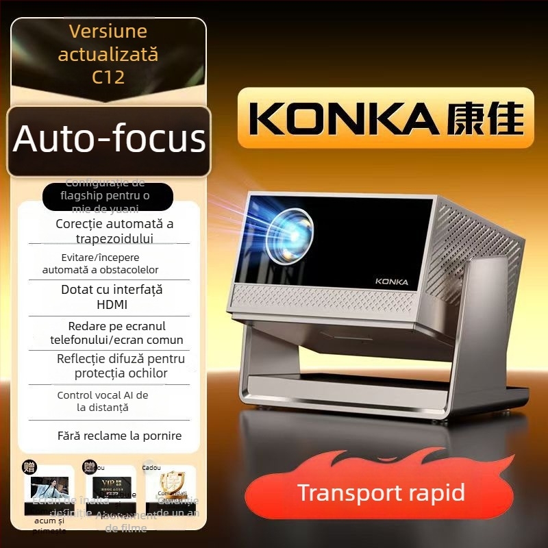 Proiector portabil pentru cinema acasă cu rotație PTZ, Full HD 1920x1080, 5000 ANSI lumens, 80W