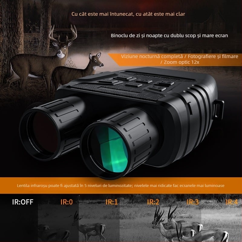 Binoclu de vedere pe timp de noapte cu 12x mărire optic, infraroșu digital, ecran mare