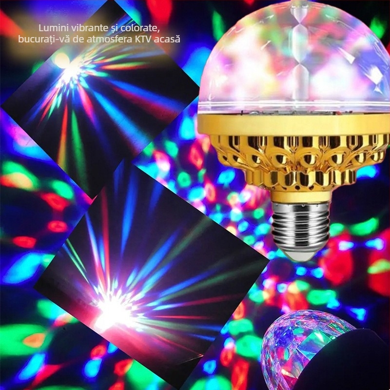 Lampa sferă magică cu LED auriu, rotativă, cu șapte culori, pentru scenă acasă cu proiecție, alimentare DC, 220V, model ZW2509091, montaj: agățat, pe perete sau pe masă
