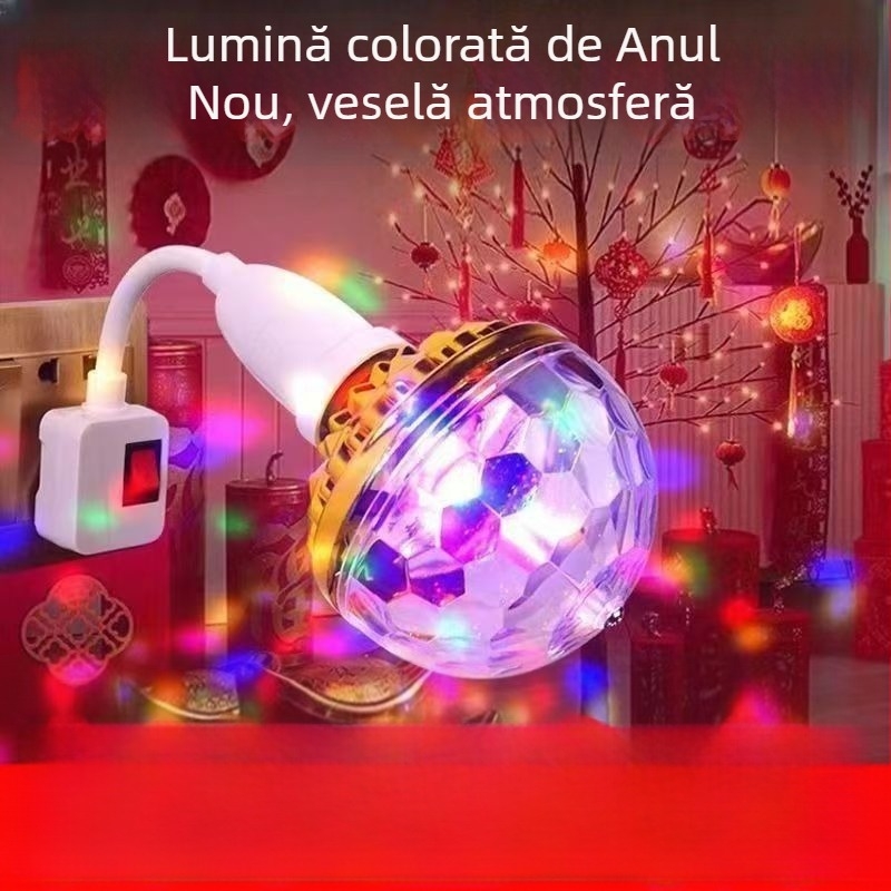Lampa sferă magică cu LED auriu, rotativă, cu șapte culori, pentru scenă acasă cu proiecție, alimentare DC, 220V, model ZW2509091, montaj: agățat, pe perete sau pe masă