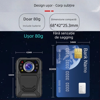 Cameră corporală pentru aplicarea legii A2 — senzor CMOS, ecran LCD 2,0 inch, microfon stereo, viziune nocturnă, stabilizare dublă