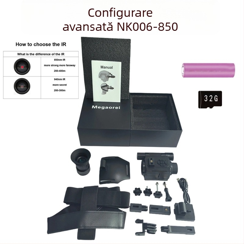 Dispozitiv de vedere nocturnă cu infraroșu pentru cască și bandă pentru cap, dual-use, 1–5x mărire, obiectiv 12 mm, raza de vizualizare 0–200 m, tensiune 3,7 V