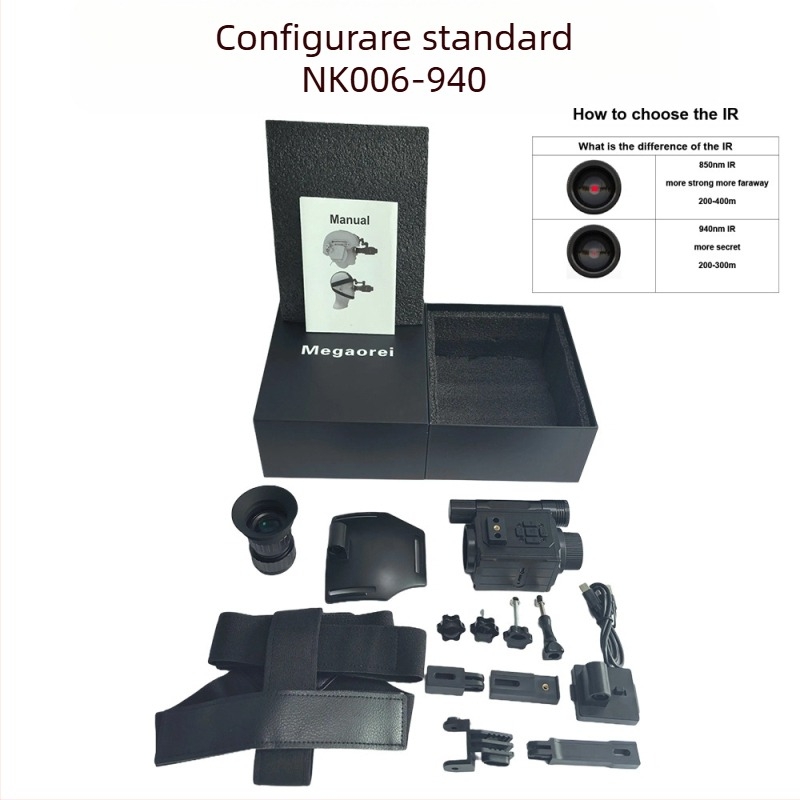 Dispozitiv de vedere nocturnă cu infraroșu pentru cască și bandă pentru cap, dual-use, 1–5x mărire, obiectiv 12 mm, raza de vizualizare 0–200 m, tensiune 3,7 V