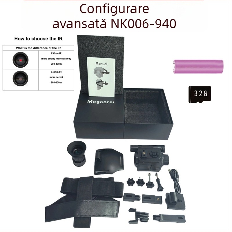 Dispozitiv de vedere nocturnă cu infraroșu pentru cască și bandă pentru cap, dual-use, 1–5x mărire, obiectiv 12 mm, raza de vizualizare 0–200 m, tensiune 3,7 V